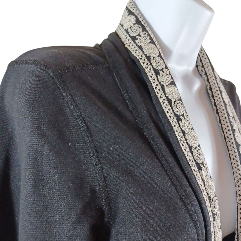 Lucky Brand M Black Embroidered Boho Cardigan Jacket Open Knit India Cotton - Picture 4 of 10